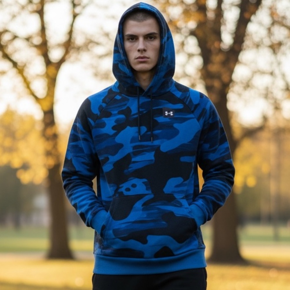 UNDER ARMOUR• Boys Blue & Black Camo Hoodie•XL - Picture 3 of 12